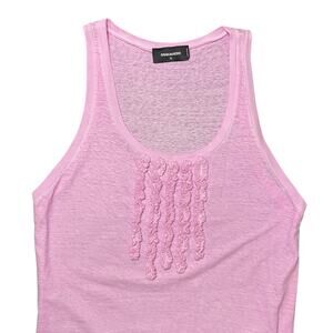 DSQUARED2 Tank Top 100% Cotton Jersey Light Pink Ruffles Streetwear Italy XL